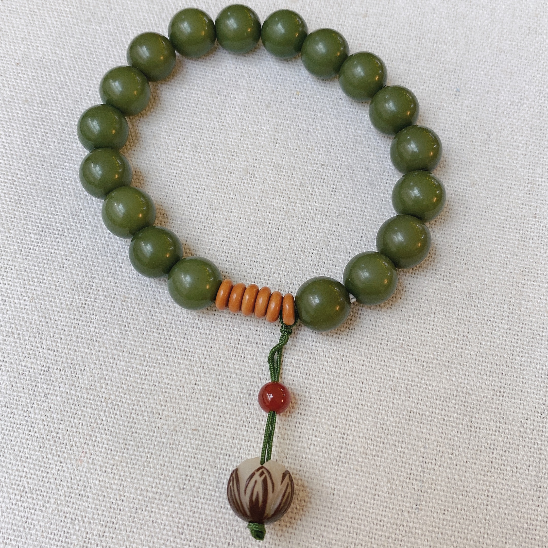 Handmade Natural Green Bodhi 10mm Beaded Bracelet Unisex Lotus Charm Yoga Jewelry