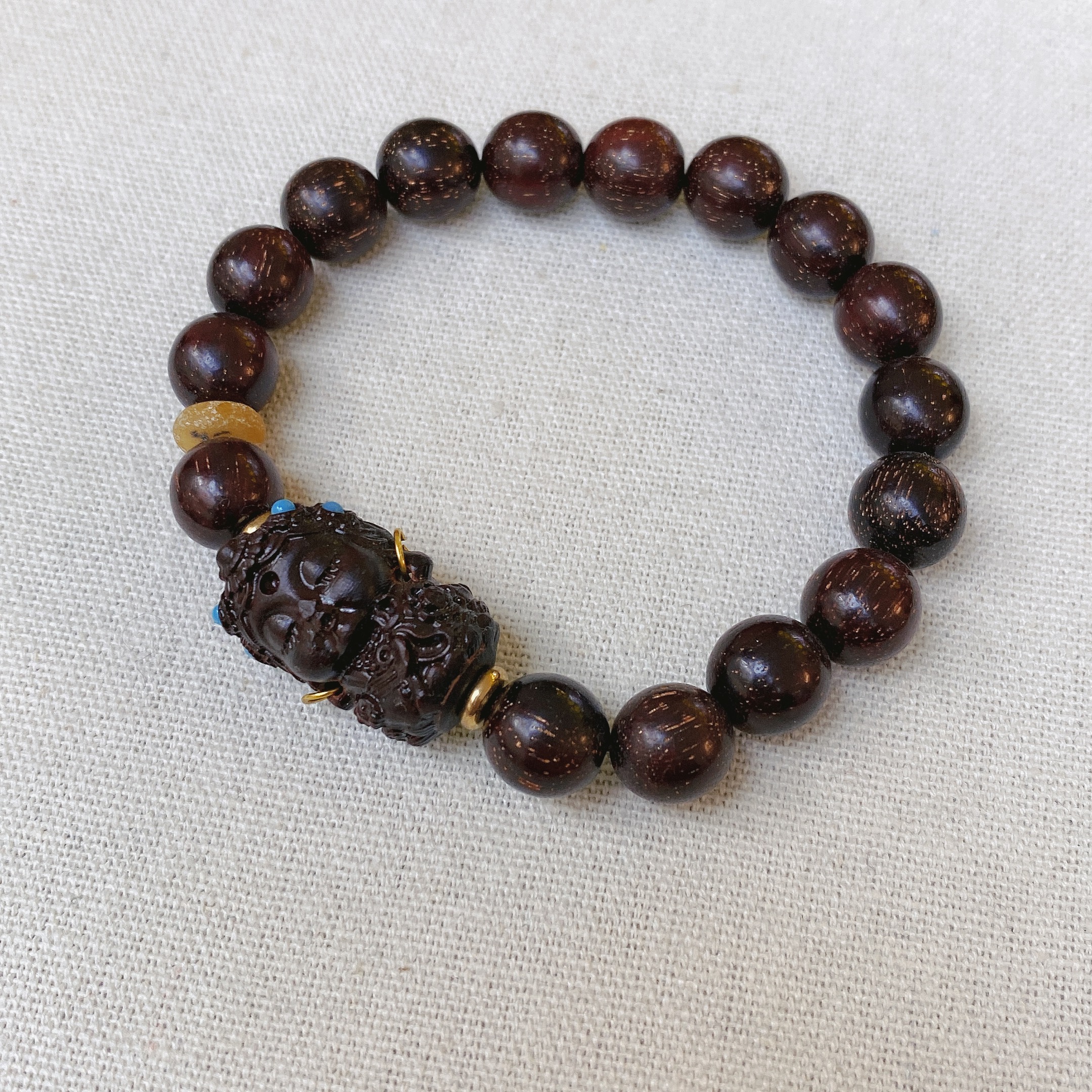 Handmade Natural 10mm Red Sandalwood Beaded Bracelet Unisex Guanyin Charm Jewelry