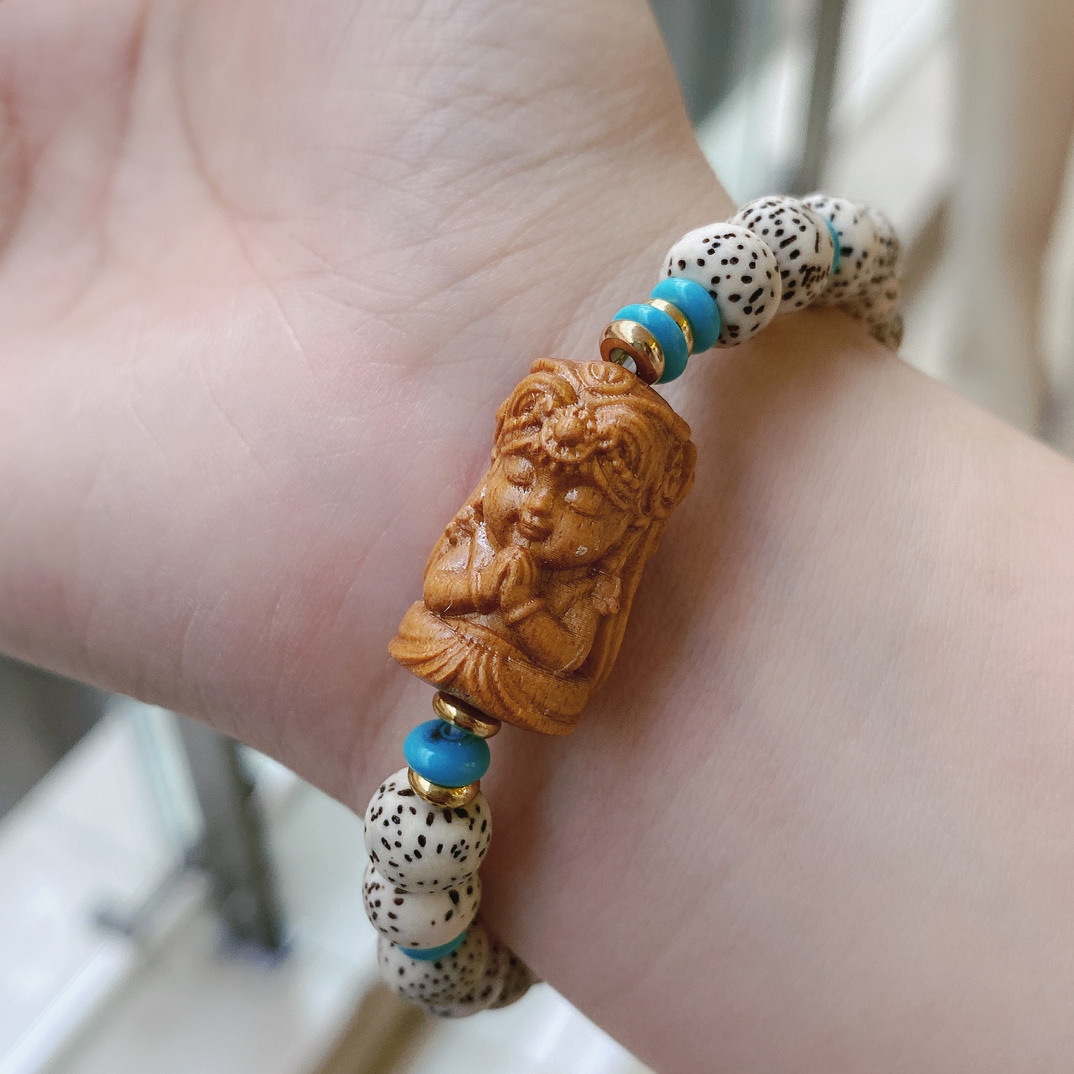 Handmade Natural 8mm Star Moon Bodhi Bracelet Unisex Buddha Charm Jewelry