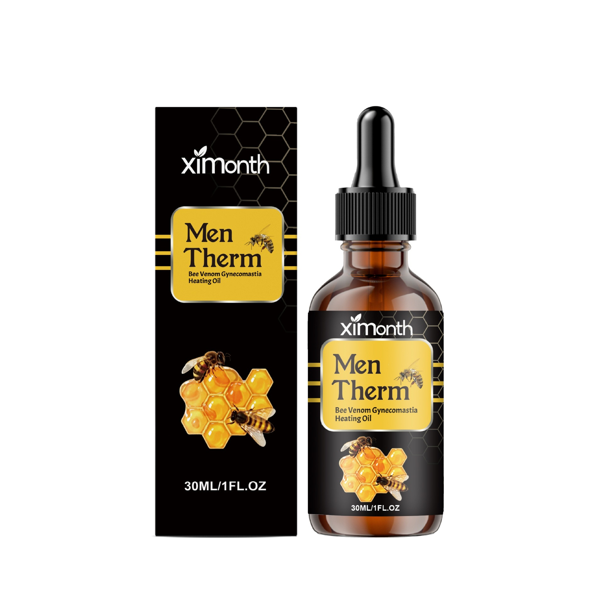 Men Therm Bee Venom Gynecomastia Heating Oil – Male Chest Firming & Contouring Solution, 15ml