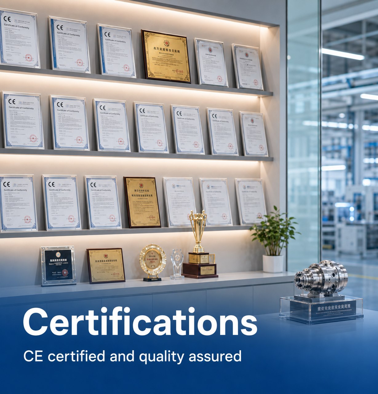 Quality certificates and honors displayed at Vontuor facility