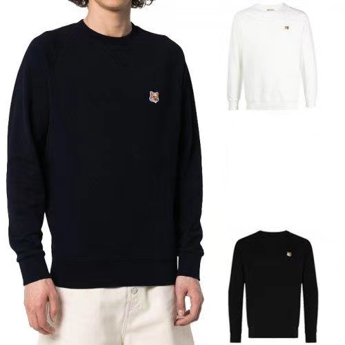 (Maison Kitsune専用袋付き) MAISON KITSUNE メゾンキツネ スウェット トップス カットソー トレーナー 長袖 刺繍 レディース メンズ ブラック ホワイト FOX HEAD PATCH AM00303KM0001