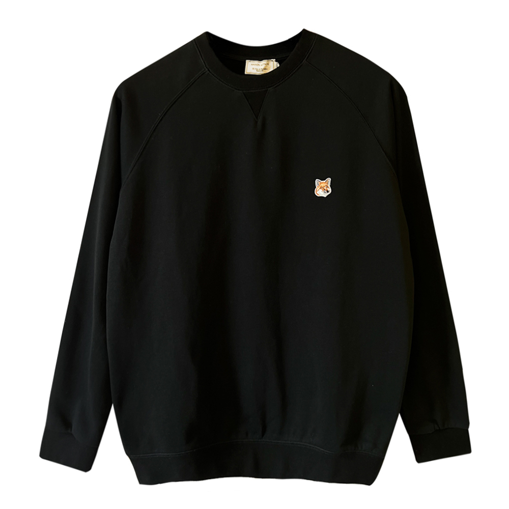 (Maison Kitsune専用袋付き) MAISON KITSUNE メゾンキツネ スウェット トップス カットソー トレーナー 長袖 刺繍 レディース メンズ ブラック ホワイト FOX HEAD PATCH AM00303KM0001