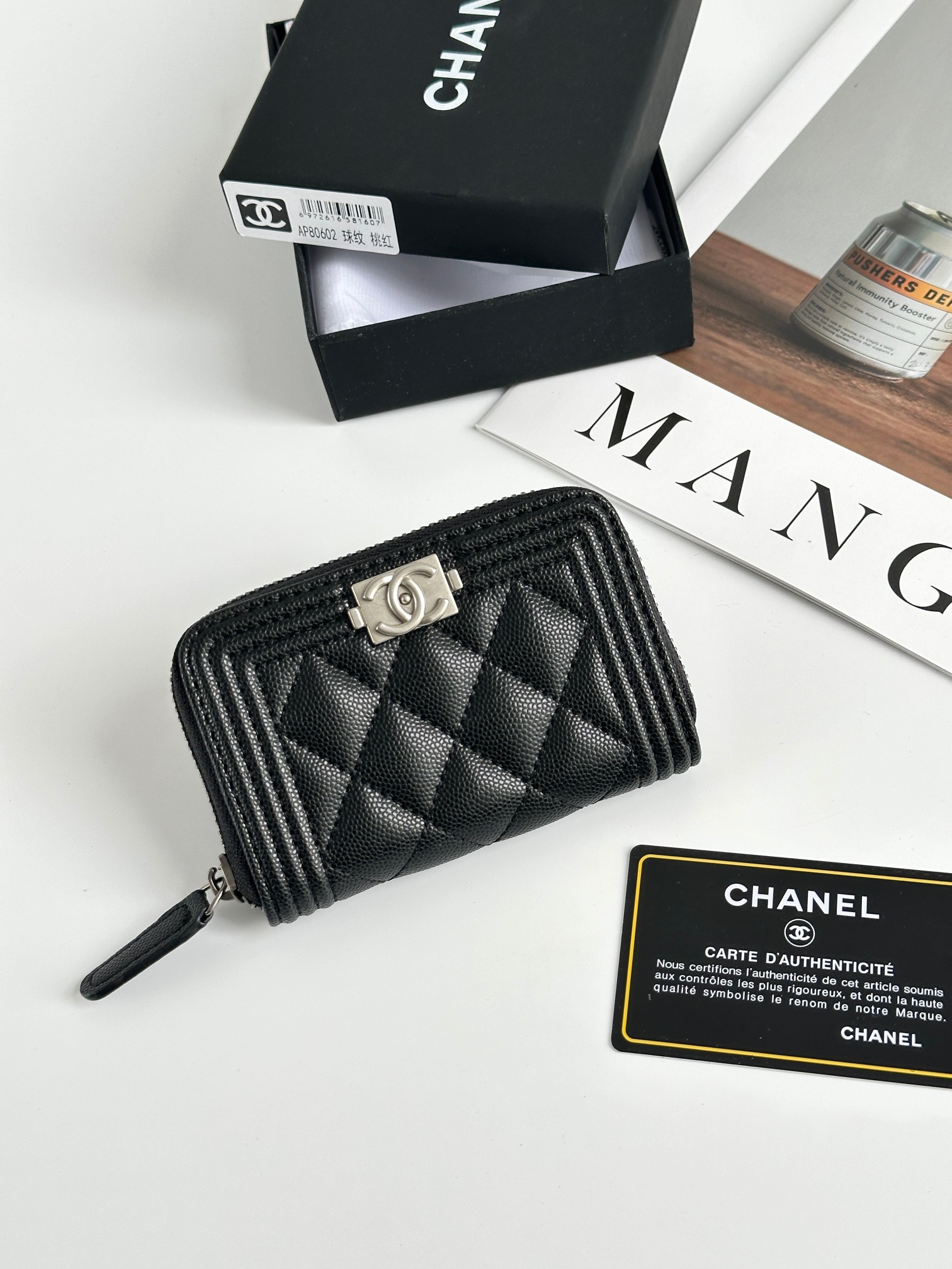 CHANEL BOY シャネル ボーイ コインケース キャビア ブラック ゴールド金具 ココマーク マトラッセ コンパクトウォレット カードケース 財布