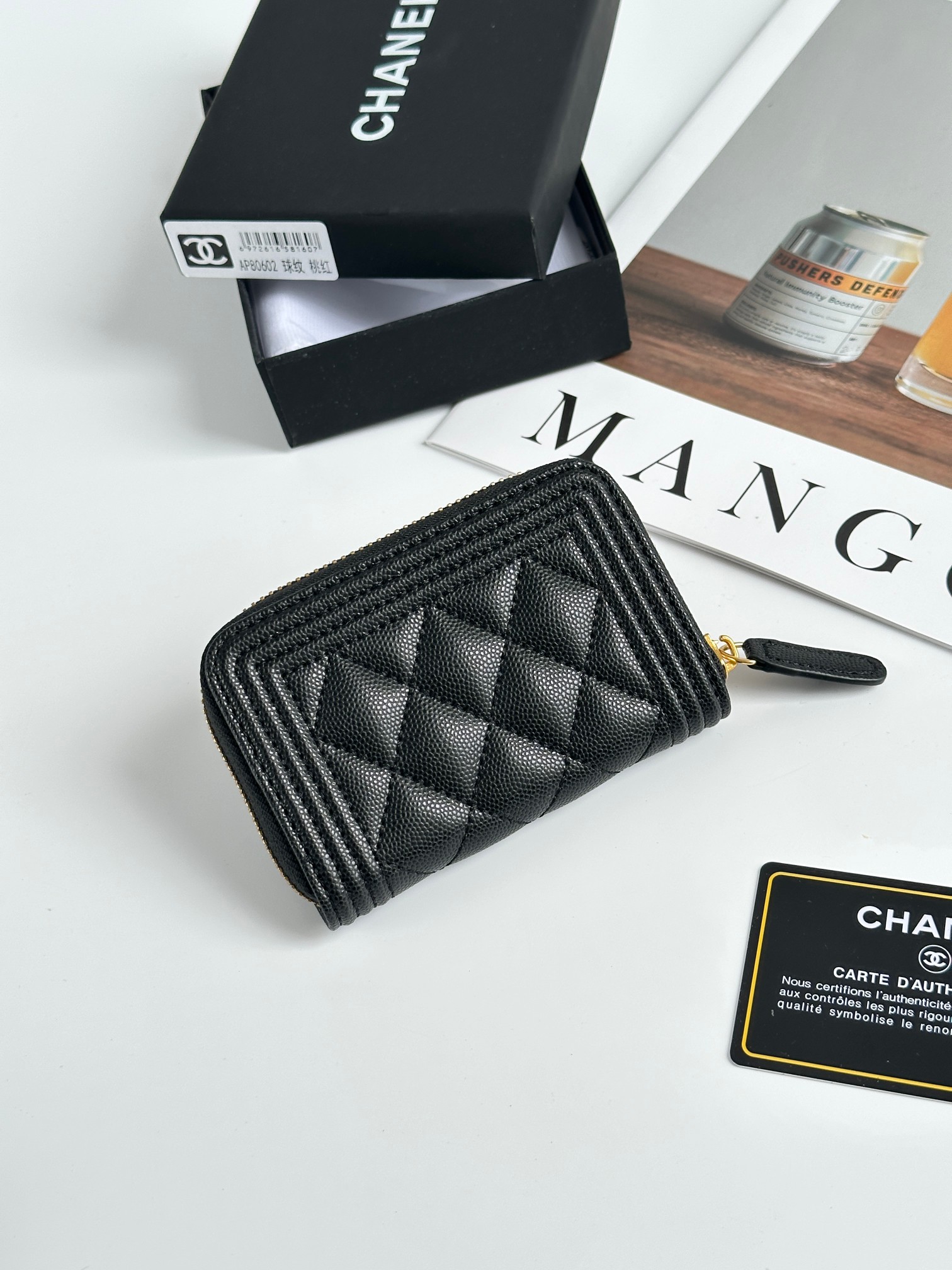 CHANEL BOY シャネル ボーイ コインケース キャビア ブラック ゴールド金具 ココマーク マトラッセ コンパクトウォレット カードケース 財布