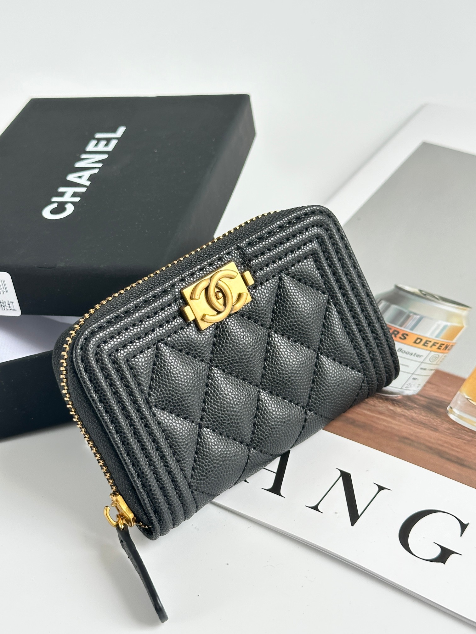 CHANEL BOY シャネル ボーイ コインケース キャビア ブラック ゴールド金具 ココマーク マトラッセ コンパクトウォレット カードケース 財布