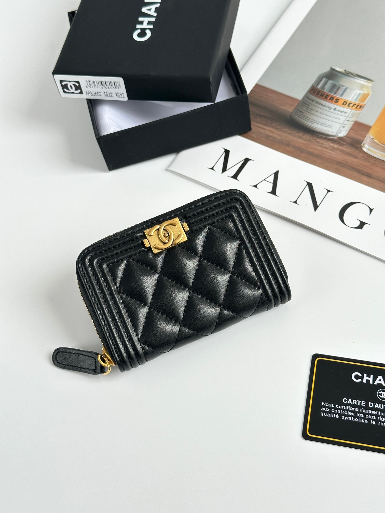CHANEL BOY シャネル ボーイ コインケース キャビア ブラック ゴールド金具 ココマーク マトラッセ コンパクトウォレット カードケース 財布