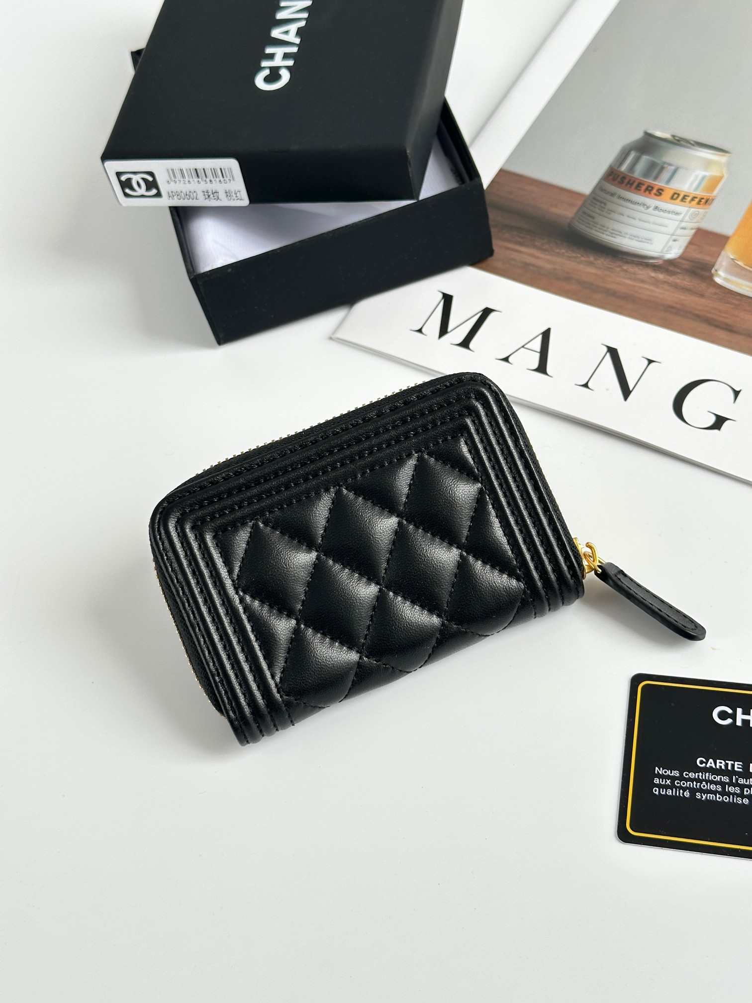 CHANEL BOY シャネル ボーイ コインケース キャビア ブラック ゴールド金具 ココマーク マトラッセ コンパクトウォレット カードケース 財布