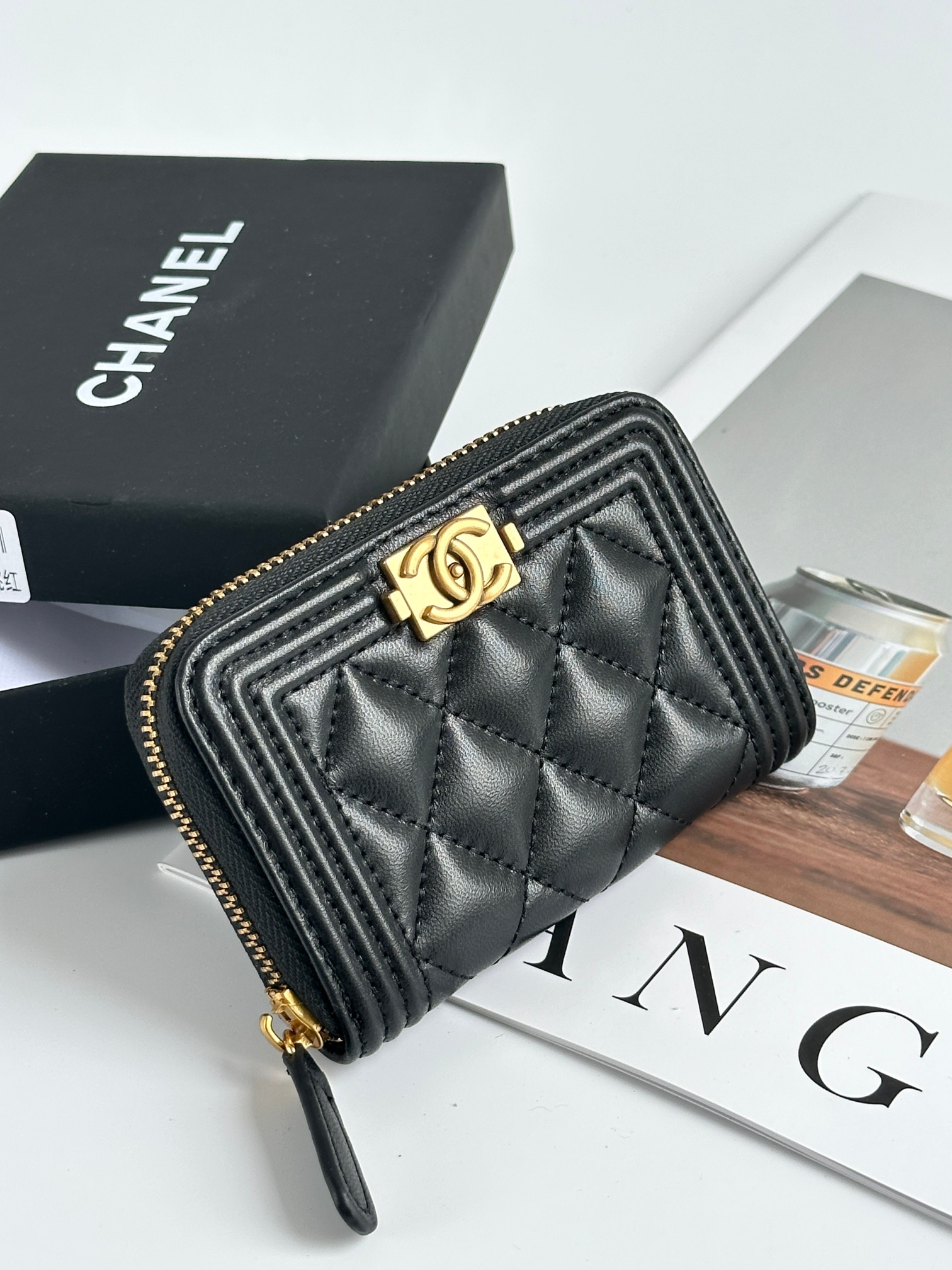 CHANEL BOY シャネル ボーイ コインケース キャビア ブラック ゴールド金具 ココマーク マトラッセ コンパクトウォレット カードケース 財布