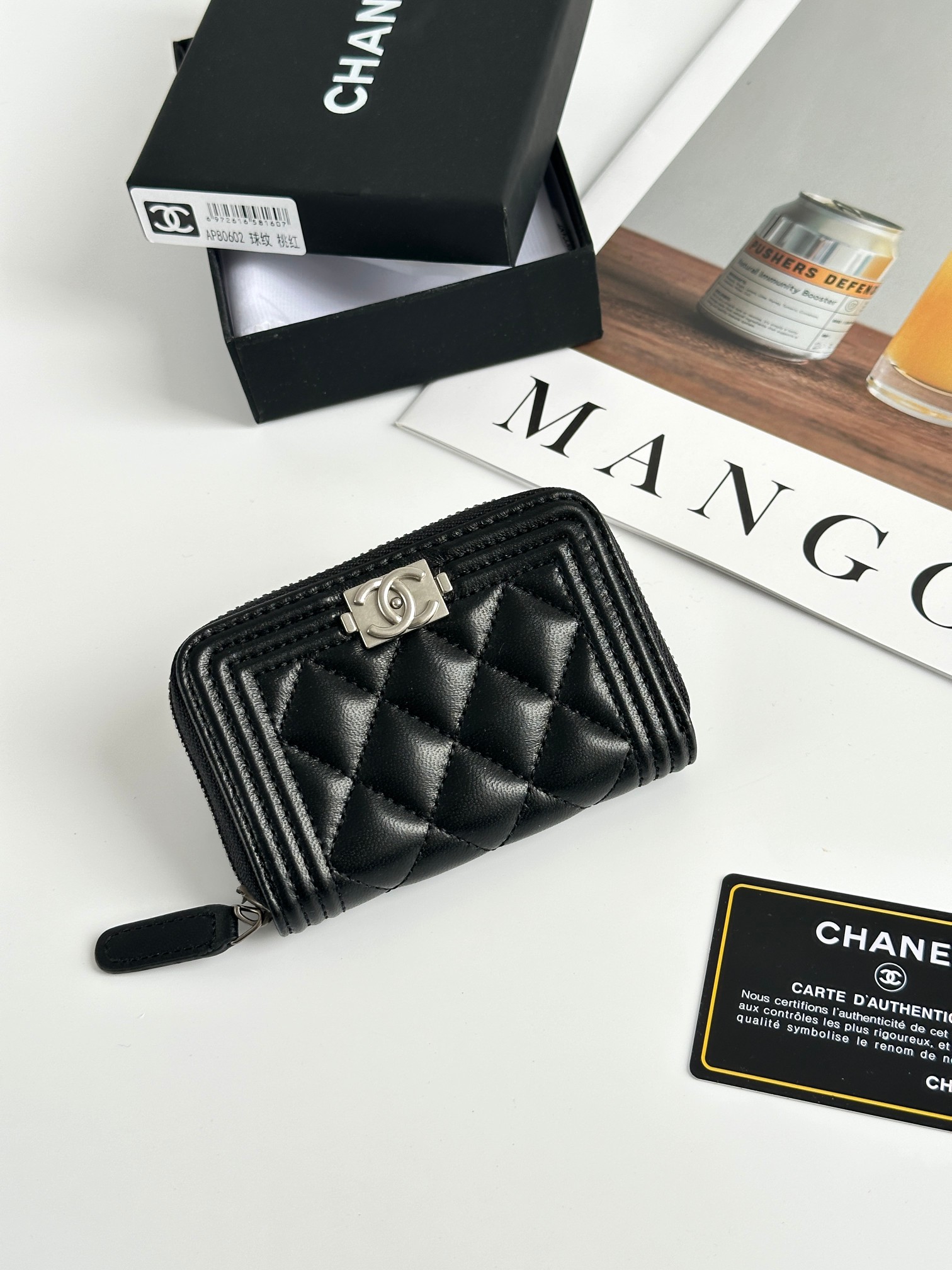 CHANEL BOY シャネル ボーイ コインケース キャビア ブラック ゴールド金具 ココマーク マトラッセ コンパクトウォレット カードケース 財布