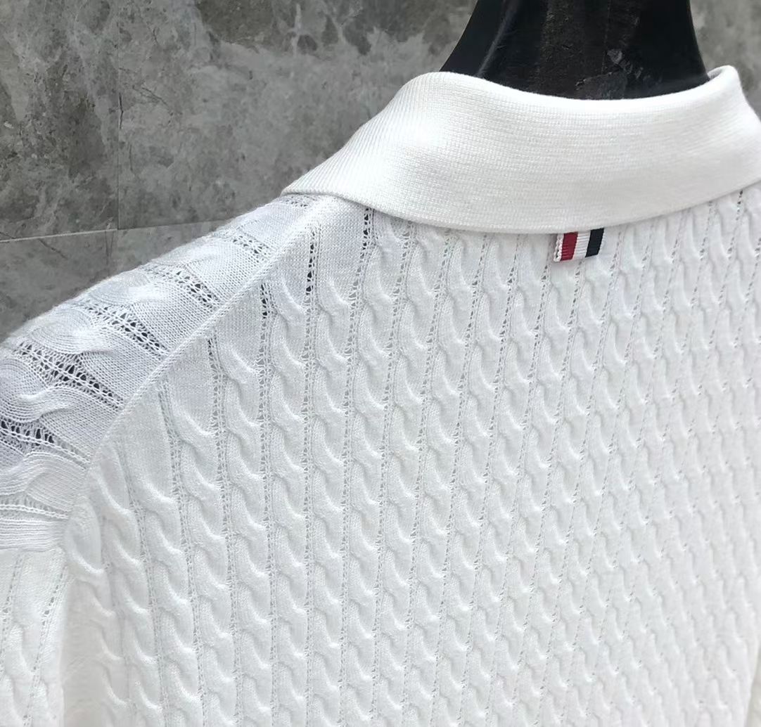 톰브라운 Thom Browne 케이블 니트 4바 스트라이프 반팔 폴로셔츠 남녀공용