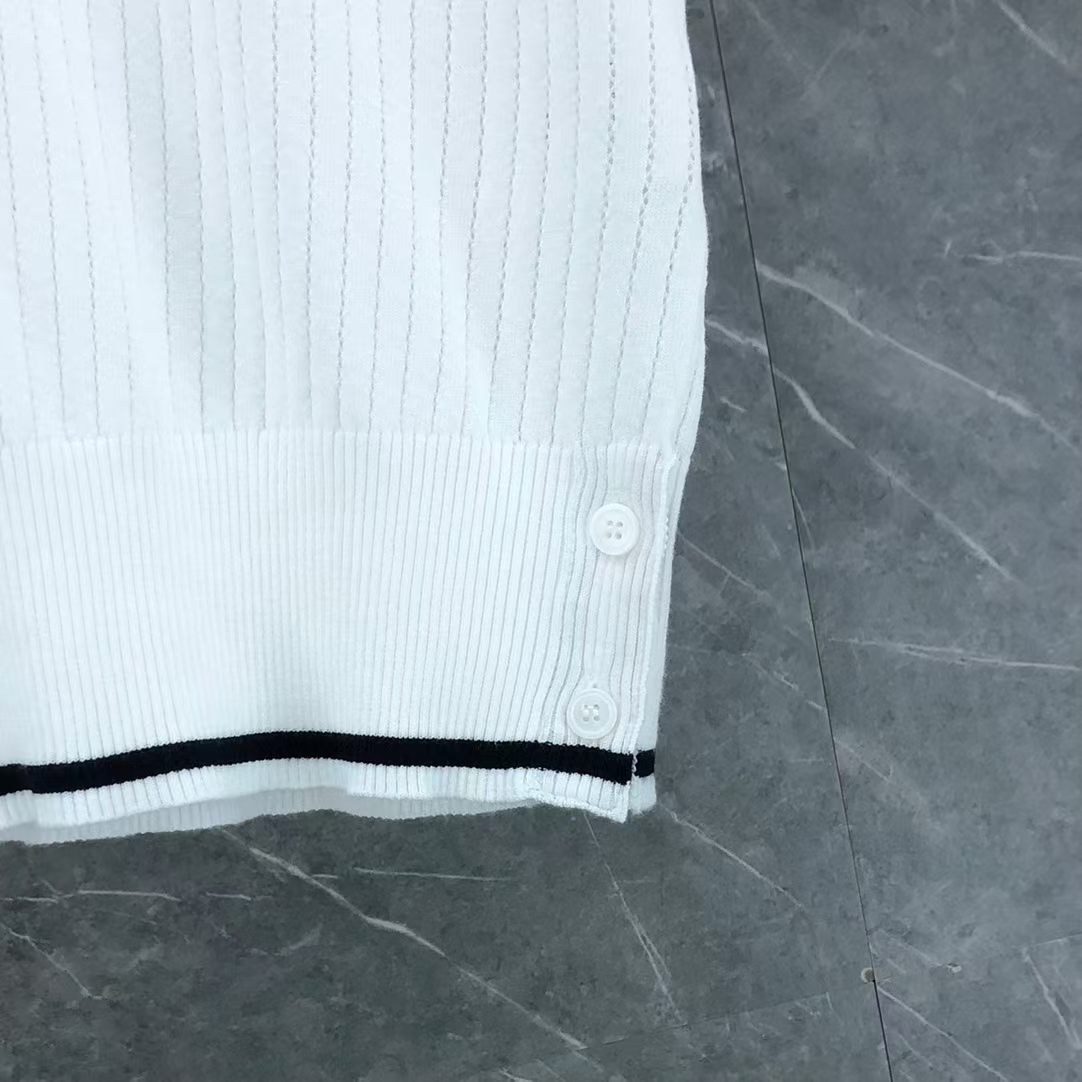 톰브라운 Thom Browne 트리밍 라인 니트 반팔 폴로셔츠 남녀공용