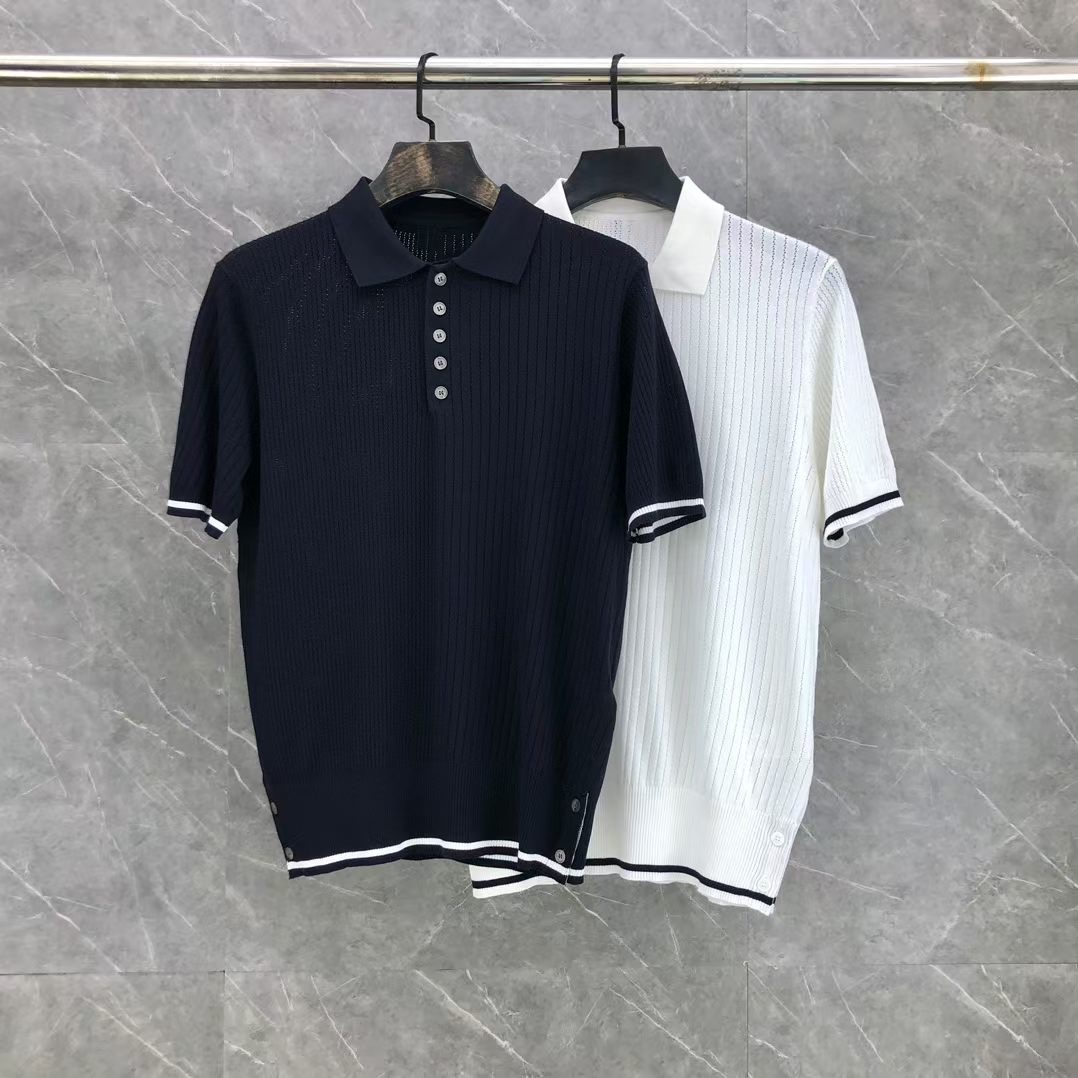 톰브라운 Thom Browne 트리밍 라인 니트 반팔 폴로셔츠 남녀공용