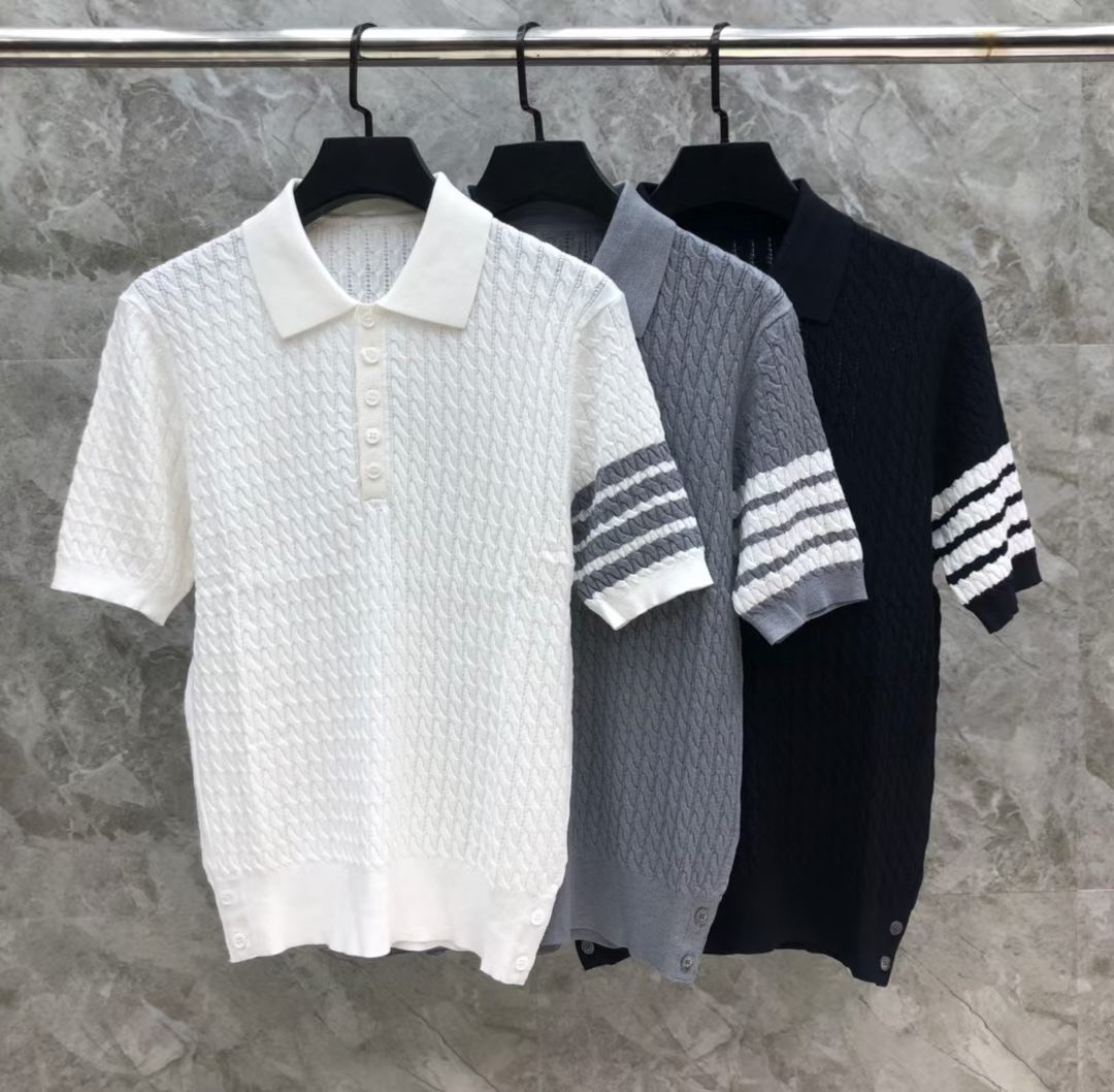 톰브라운 Thom Browne 케이블 니트 4바 스트라이프 반팔 폴로셔츠 남녀공용