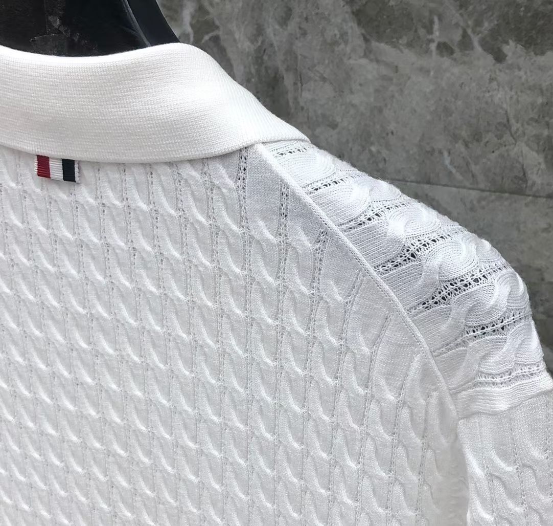 톰브라운 Thom Browne 케이블 니트 4바 스트라이프 반팔 폴로셔츠 남녀공용