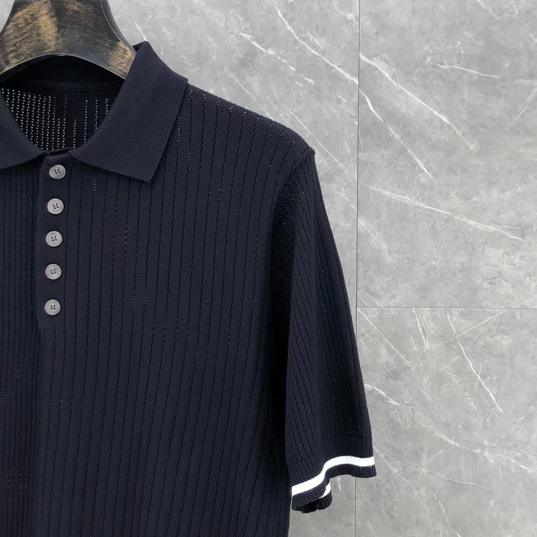톰브라운 Thom Browne 트리밍 라인 니트 반팔 폴로셔츠 남녀공용