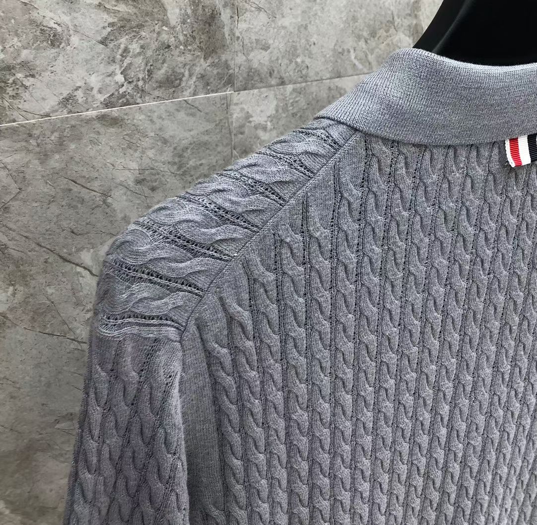 톰브라운 Thom Browne 케이블 니트 4바 스트라이프 반팔 폴로셔츠 남녀공용