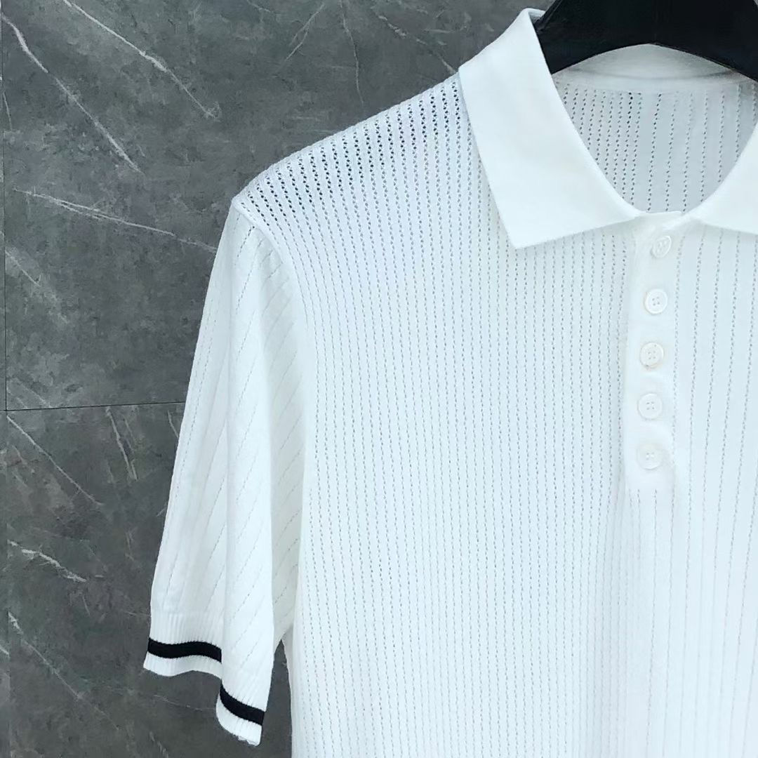 톰브라운 Thom Browne 트리밍 라인 니트 반팔 폴로셔츠 남녀공용