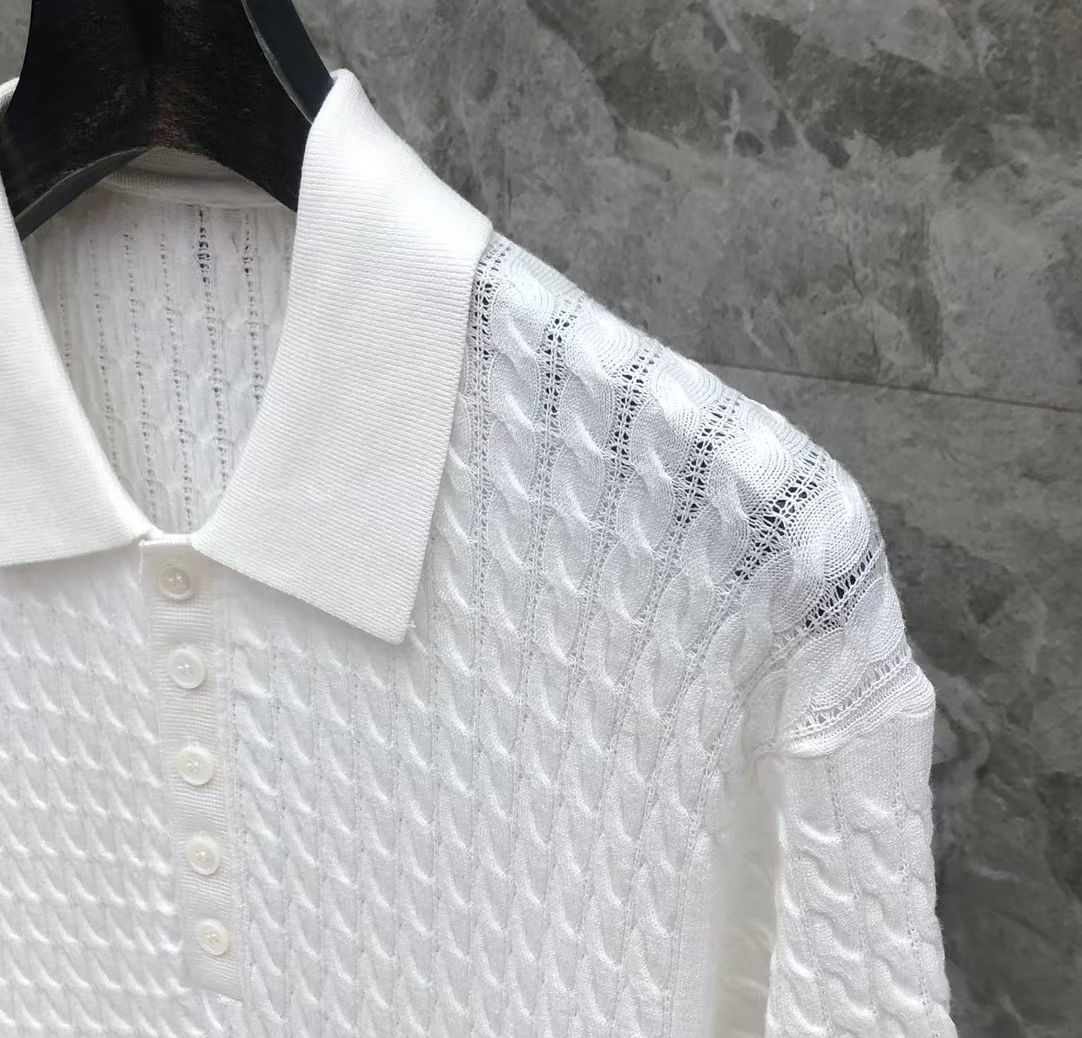 톰브라운 Thom Browne 케이블 니트 4바 스트라이프 반팔 폴로셔츠 남녀공용