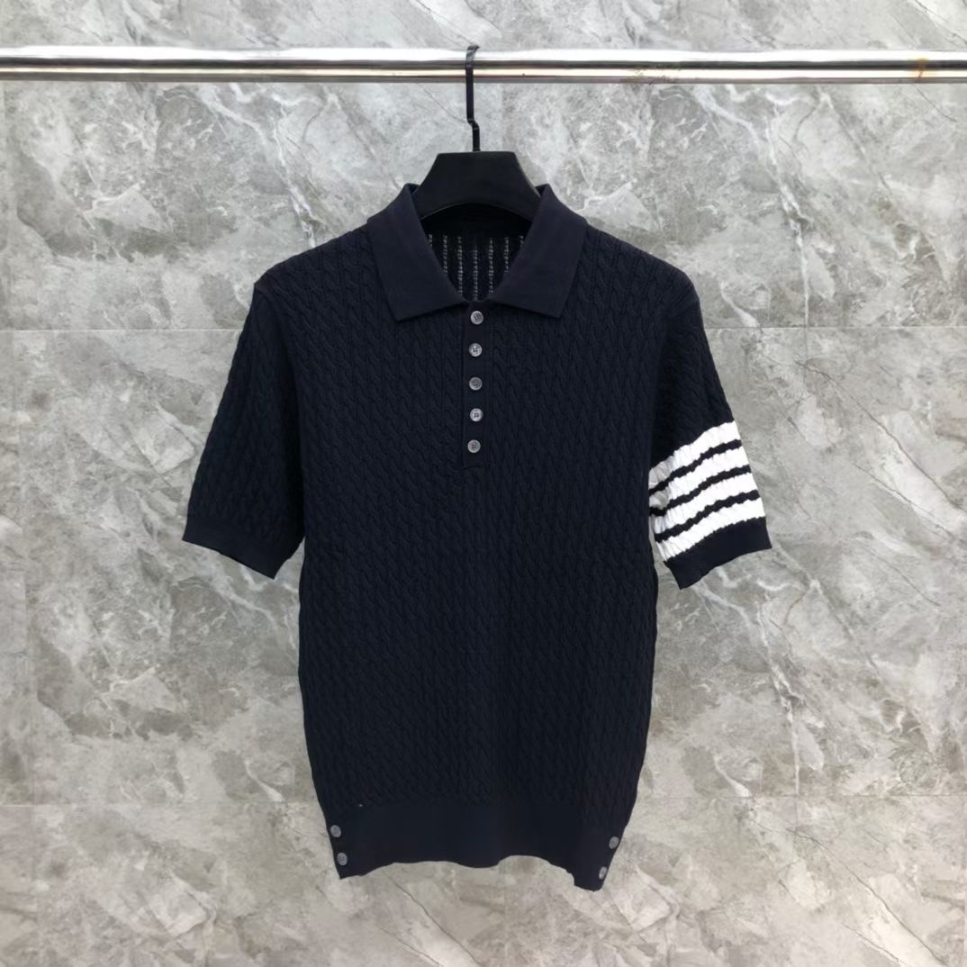 톰브라운 Thom Browne 케이블 니트 4바 스트라이프 반팔 폴로셔츠 남녀공용