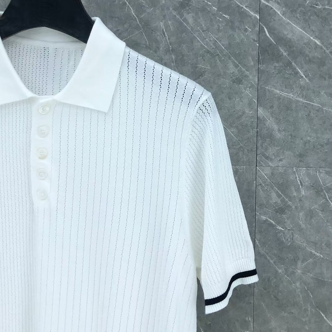 톰브라운 Thom Browne 트리밍 라인 니트 반팔 폴로셔츠 남녀공용