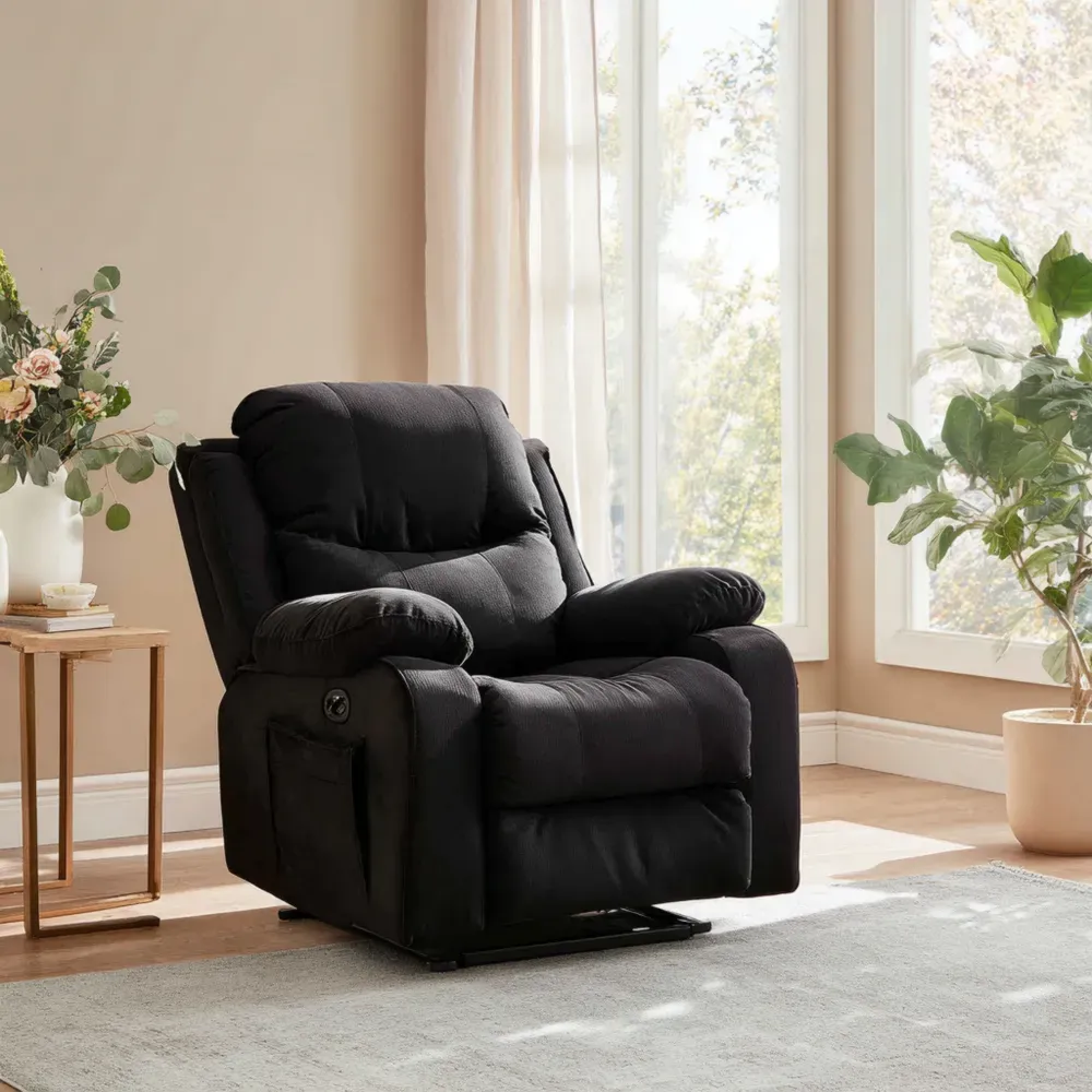 リクライニングチェア 布製 90x100x85 cm – ブラック-Zenlofta