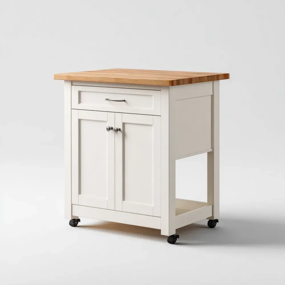 キッチンワゴン 木製天板 85x45x90 cm – ホワイト – クラシックデザイン-Zenlofta