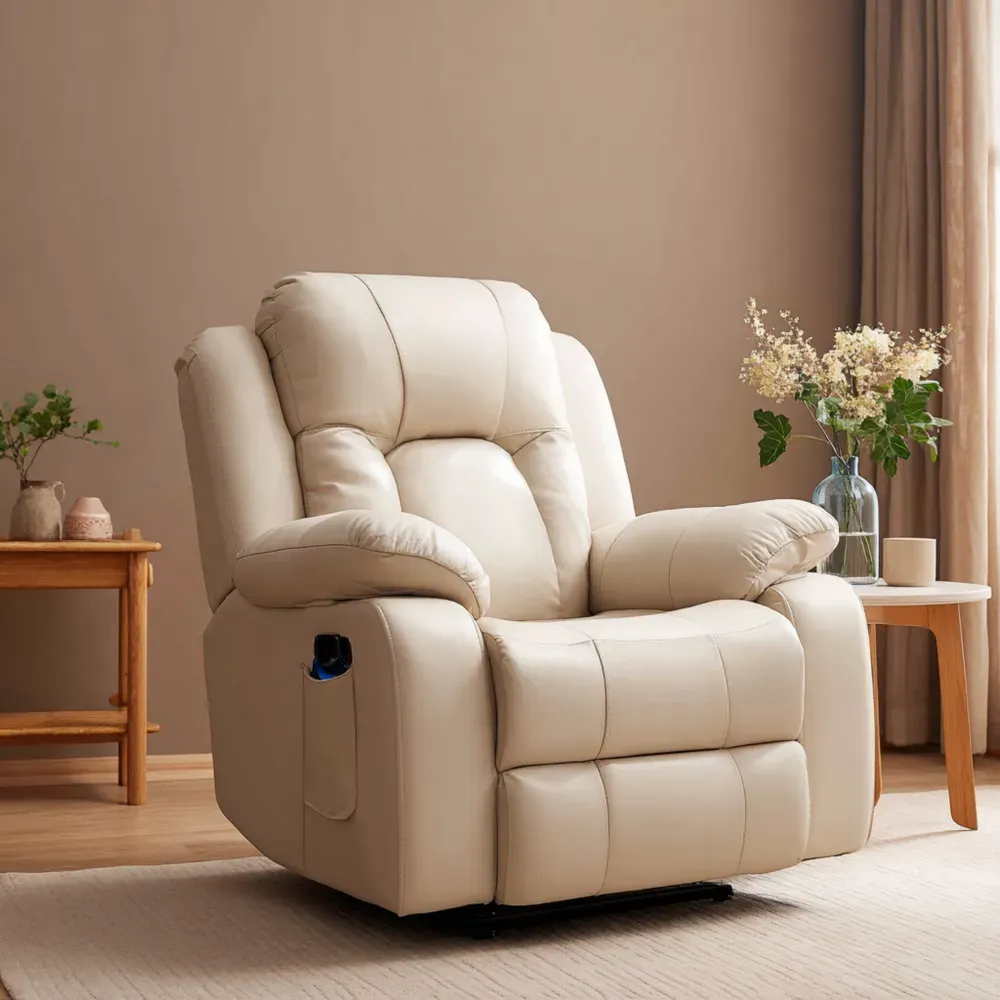 リクライニングチェア 合皮 90x85x105 cm – ベージュ – 快適リラックス機能-Zenlofta
