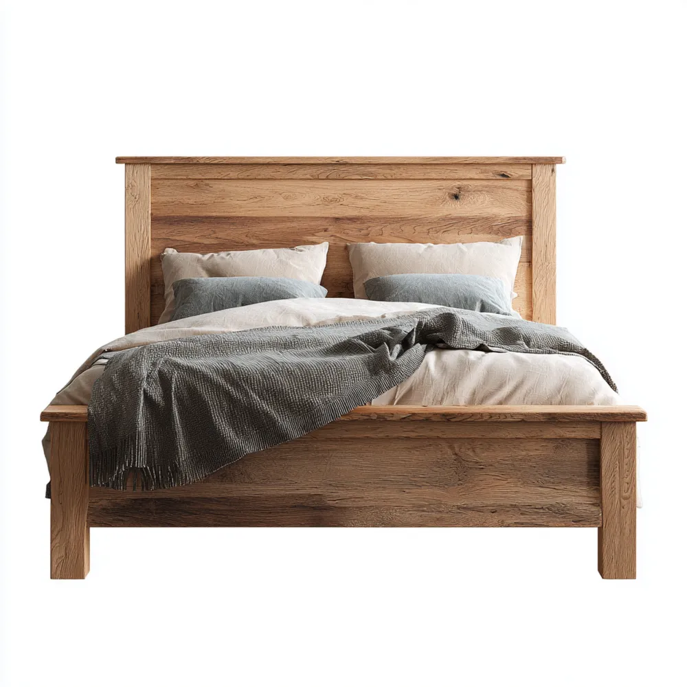 ダブルベッド オーク材 200x150x100 cm – ナチュラル仕上げ – シンプルデザイン-Zenlofta