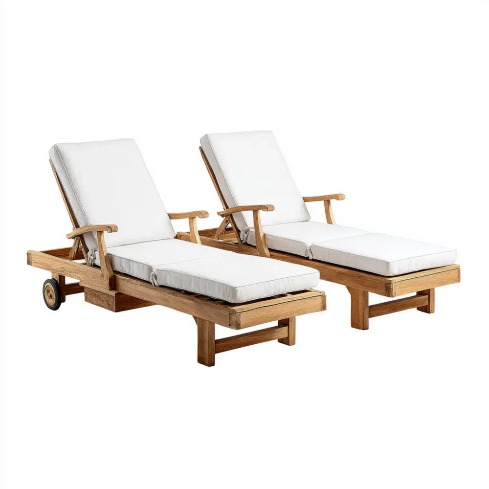 ガーデンリクライニングチェア ティーク材 クッション付き 200cm x 60cm x 35cm-Zenlofta