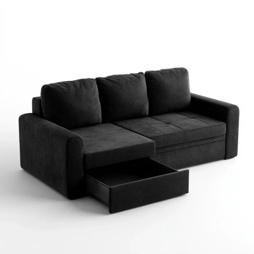 布製ソファ 収納付き 200x90x85 cm – ブラック – モダンデザイン-Zenlofta