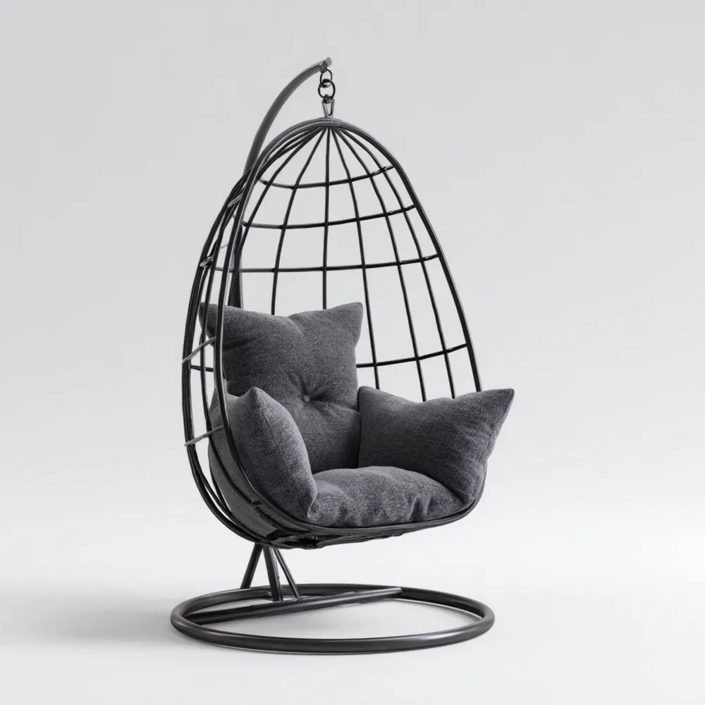 ハンギングチェア スチールフレーム 75x75x120 cm – ダークグレー – モダンデザイン-Zenlofta