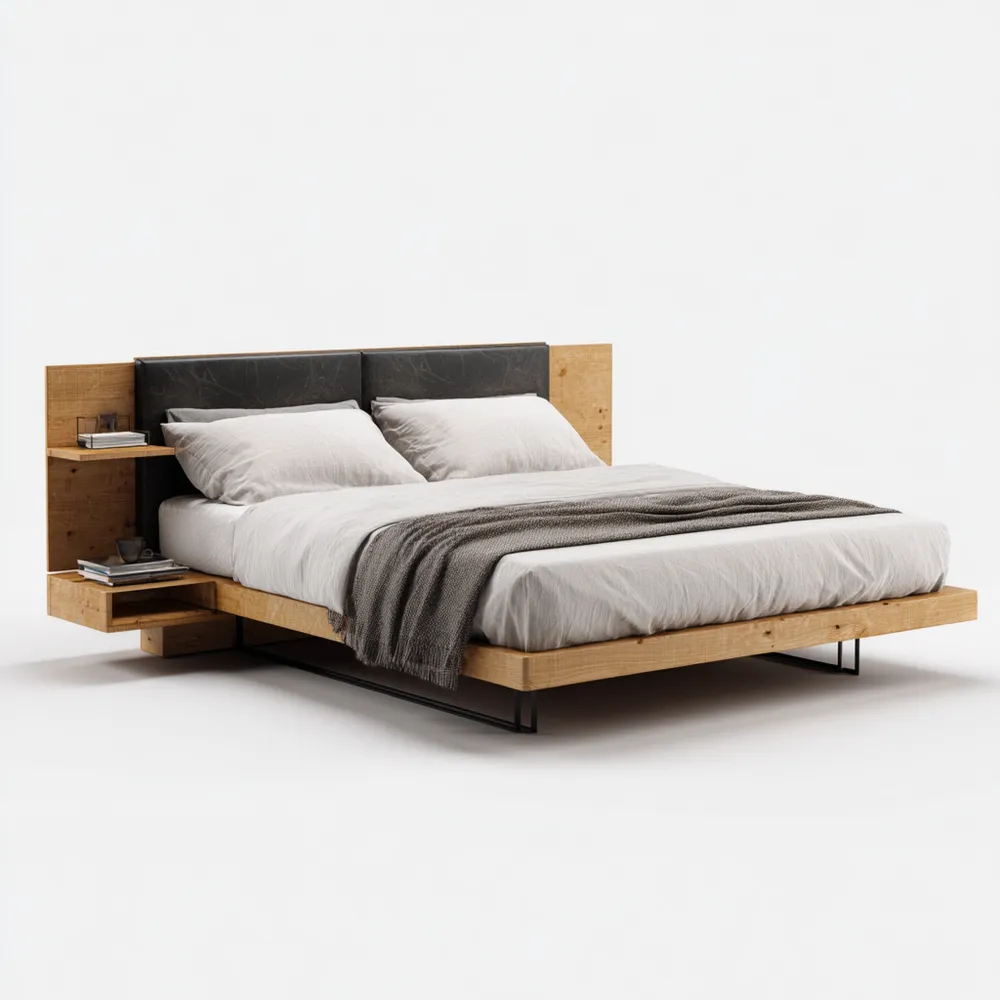 ダブルベッド 200x160x90 cm - ナチュラル/ブラック - モダンスタイル-Zenlofta