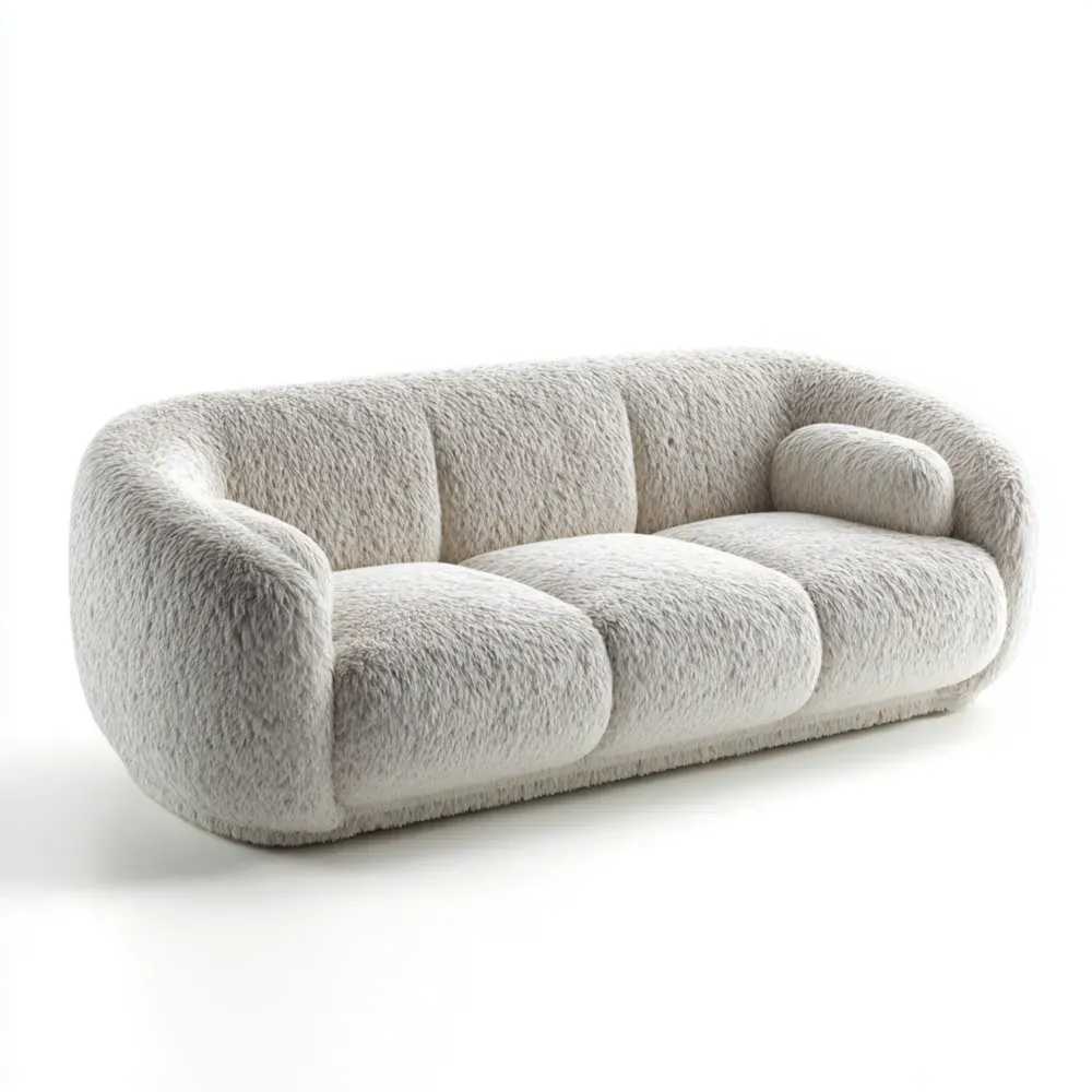 モダンソファ フェイクファー 210x90x75 cm – ホワイト-Zenlofta