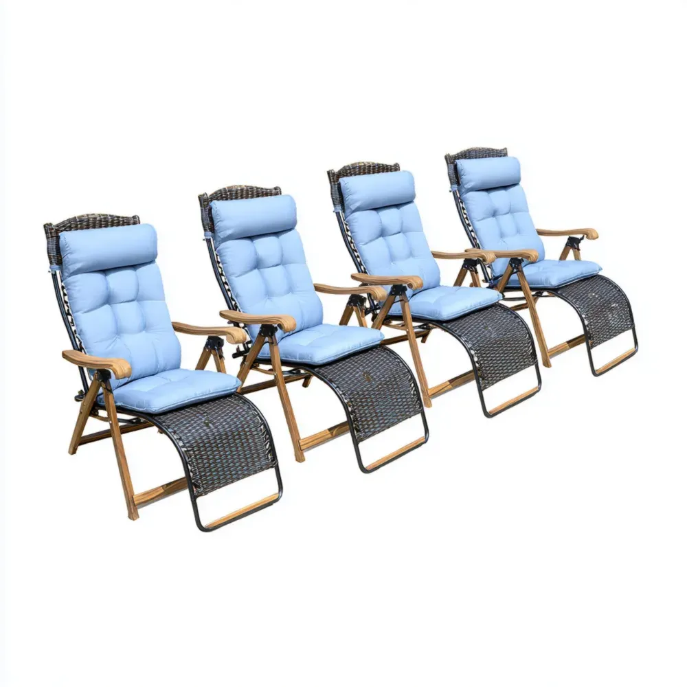 ガーデンリクライニングチェアセット 屋外用 70x60x110 cm – ライトブルー – 調節可能デザイン-Zenlofta