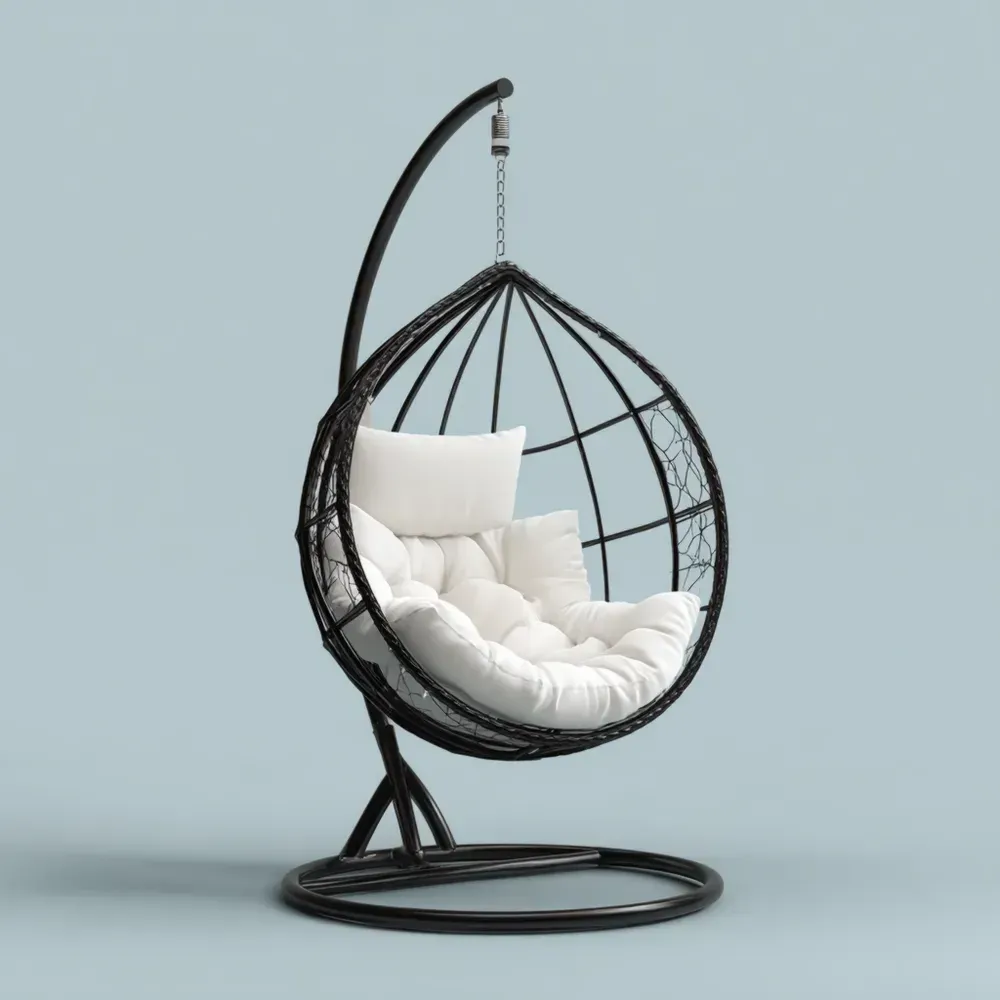 ハンギングチェア スチールフレーム 100x120x198 cm – ブラック/ホワイト-Heritagehavene