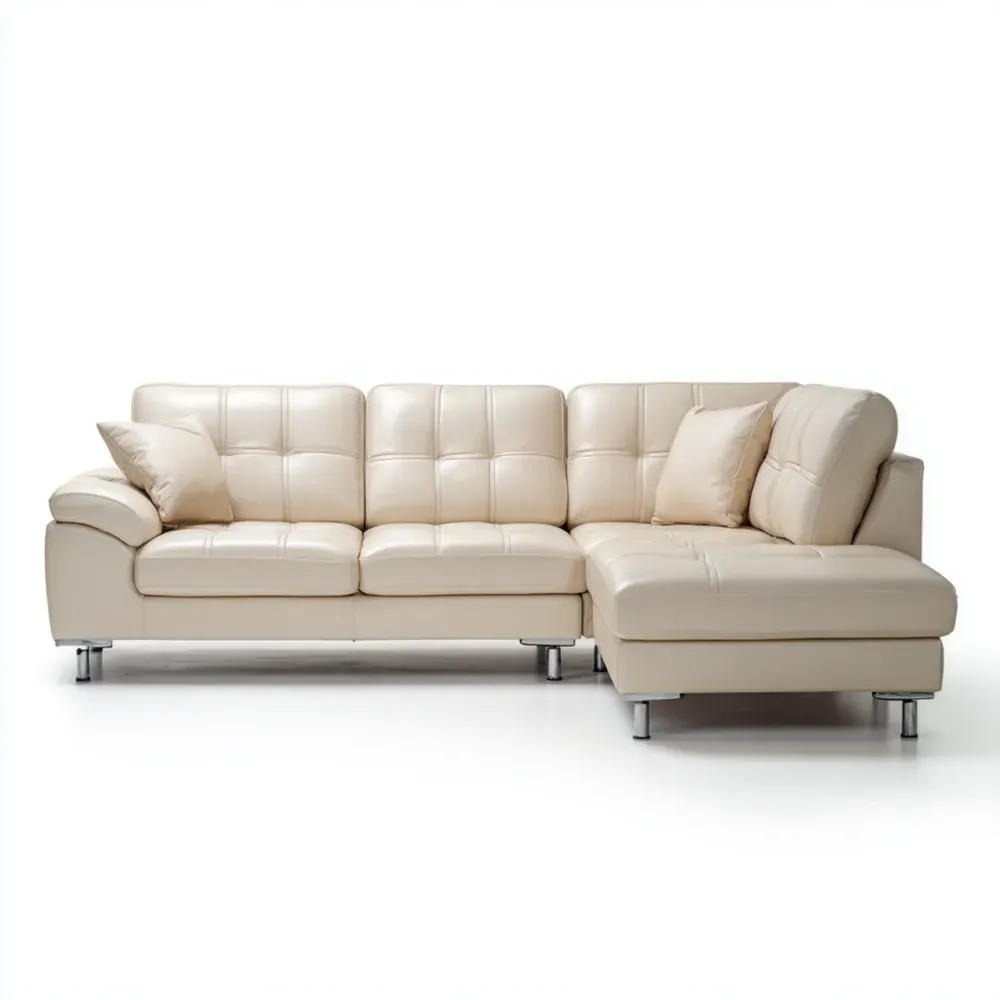 セクショナルソファ 合皮 250x150x80 cm – アイボリー – モダンデザイン-Heritagehavene