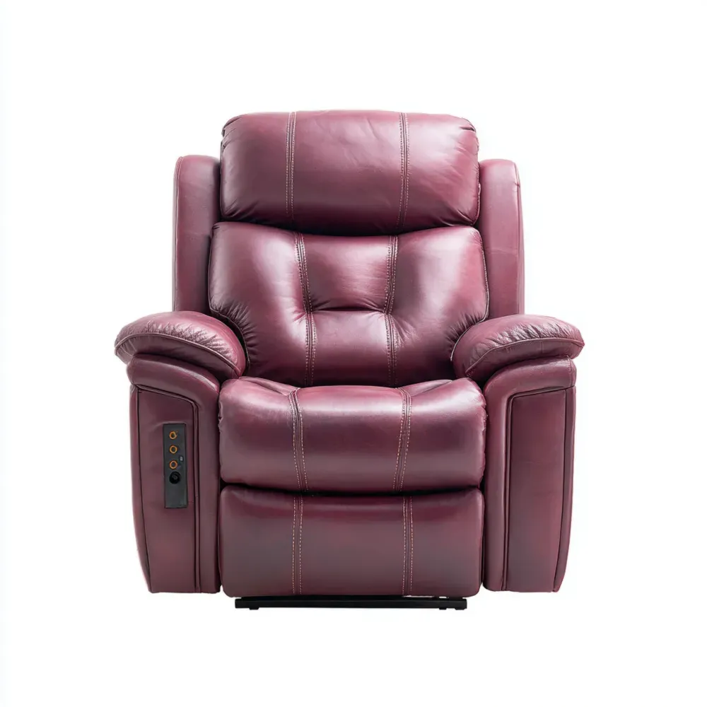 リクライニングチェア 革 95x85x110cm – ワインレッド – 電動調整機能付き-Heritagehavene