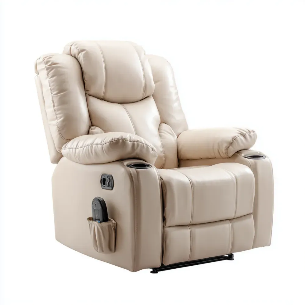 リクライニングチェア 人工革 90x85x105 cm – ベージュ – 多機能デザイン-Heritagehavene