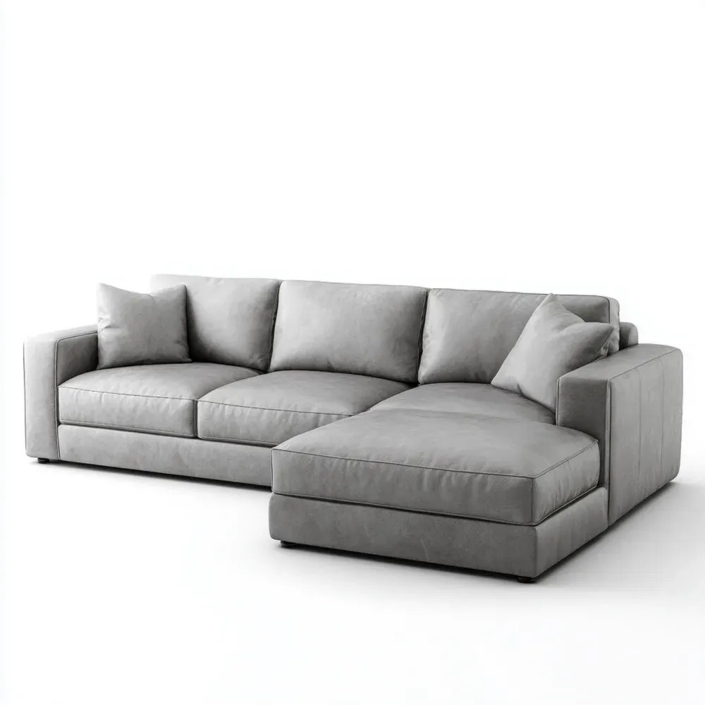 コーナーソファ 布製 250x95x85 cm – グレー – モダンデザイン-Heritagehavene