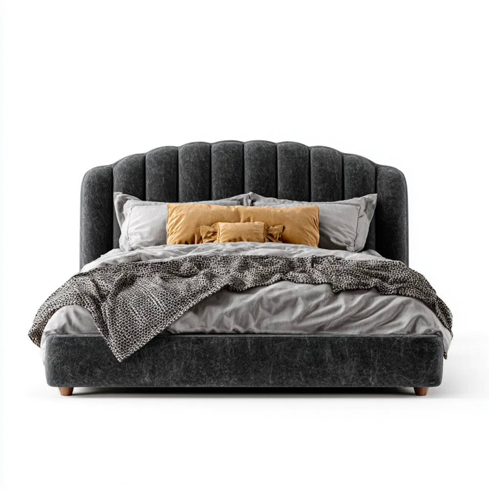 ダブルベッド ベルベット 200x160x100 cm - ダークグレー - モダンデザイン-Heritagehavene