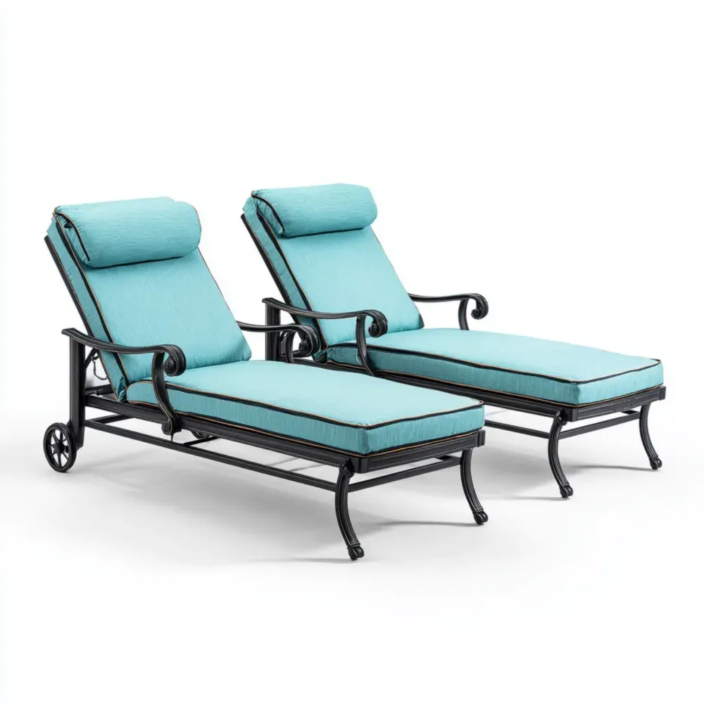 ガーデンリクライニングチェア アルミニウム製 ブルークッション - 調節可能なデザイン 200x80x90 cm-Heritagehavene