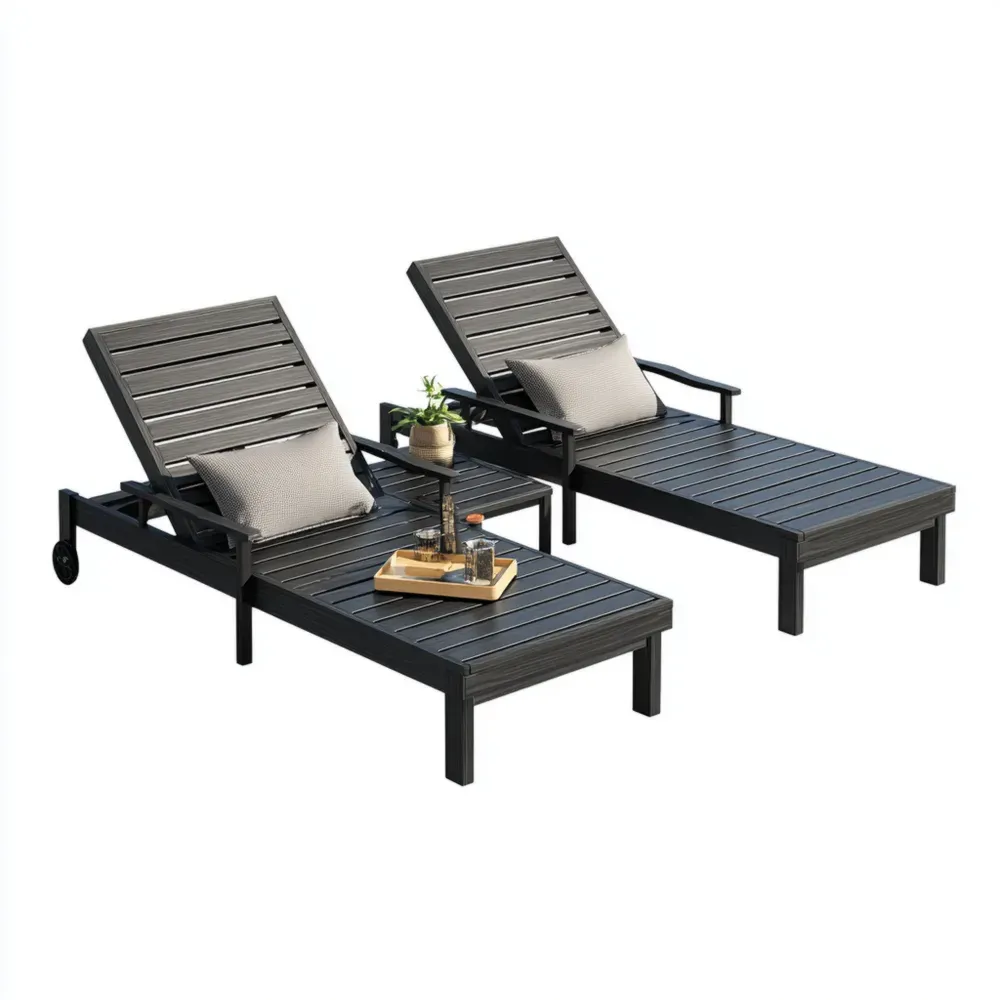 ガーデンリクライニングチェア アルミニウムフレーム 195x65x32 cm - ブラック - 屋外使用-Heritagehavene