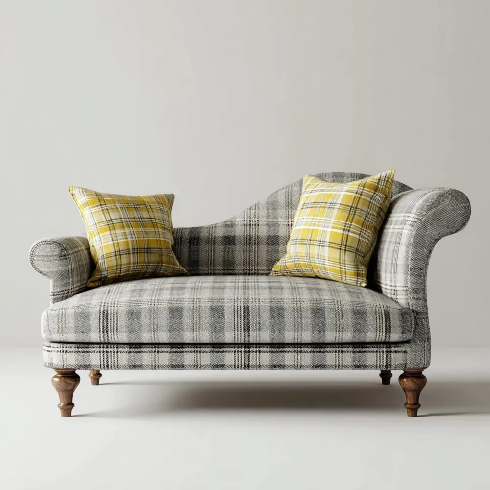 リクライニングチェア チェック柄布製 130x70x85 cm – グレー/イエロー – クラシックデザイン-Heritagehavene