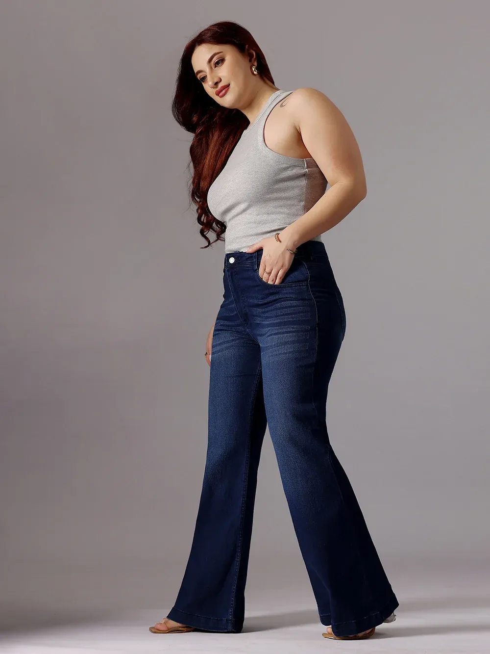 DenimHaat™ Navy Blue Sleek-Fit High-Rise Bootcut Jeans