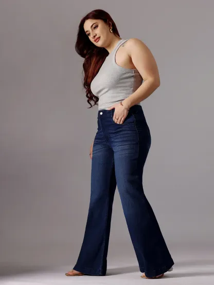 DenimHaat™ Navy Blue Sleek-Fit High-Rise Bootcut Jeans