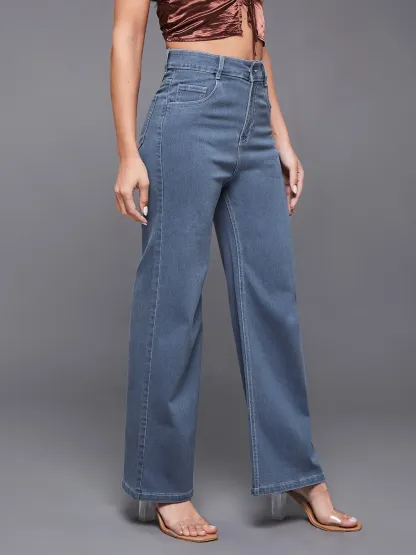DenimHaat™ Blue Relaxed-Fit High-Rise Wide-Leg Jeans