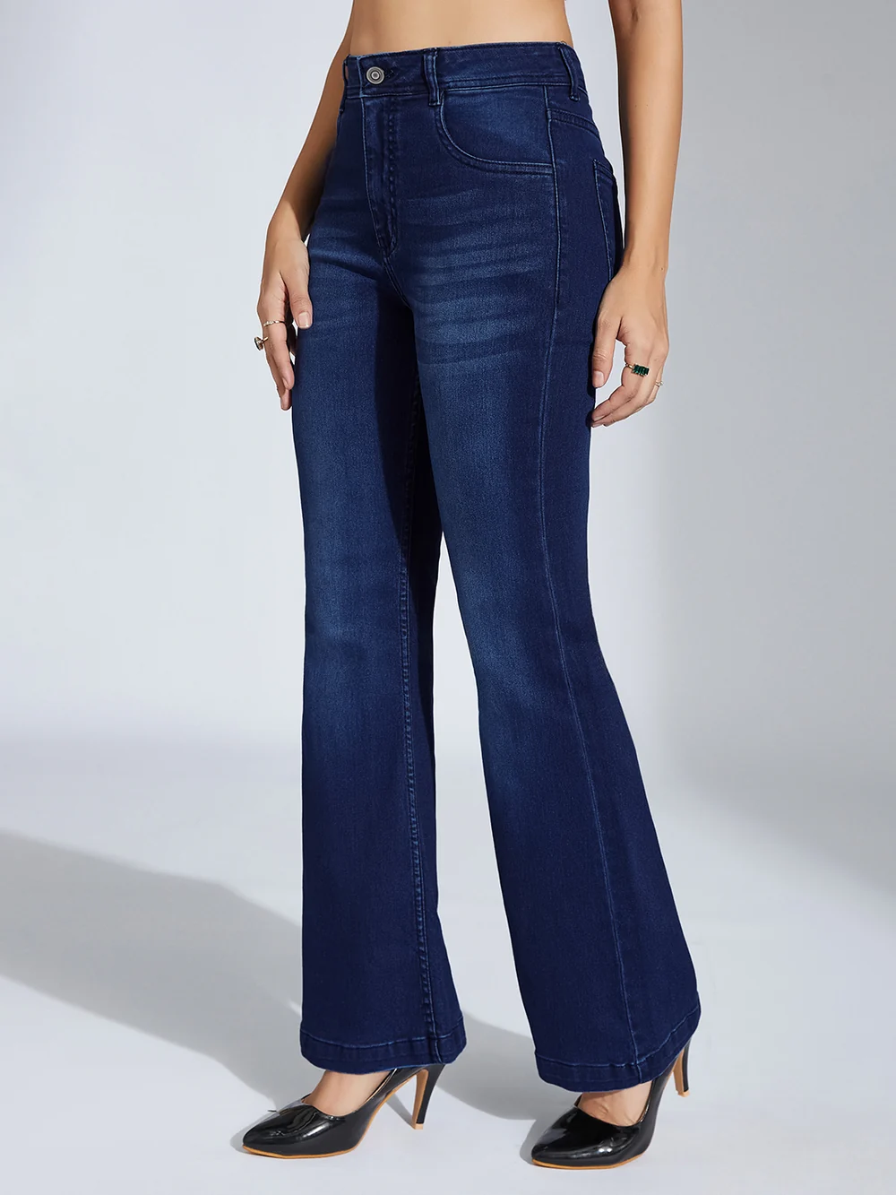 DenimHaat™ Navy Blue Flex-Fit High-Rise Bootcut Jeans