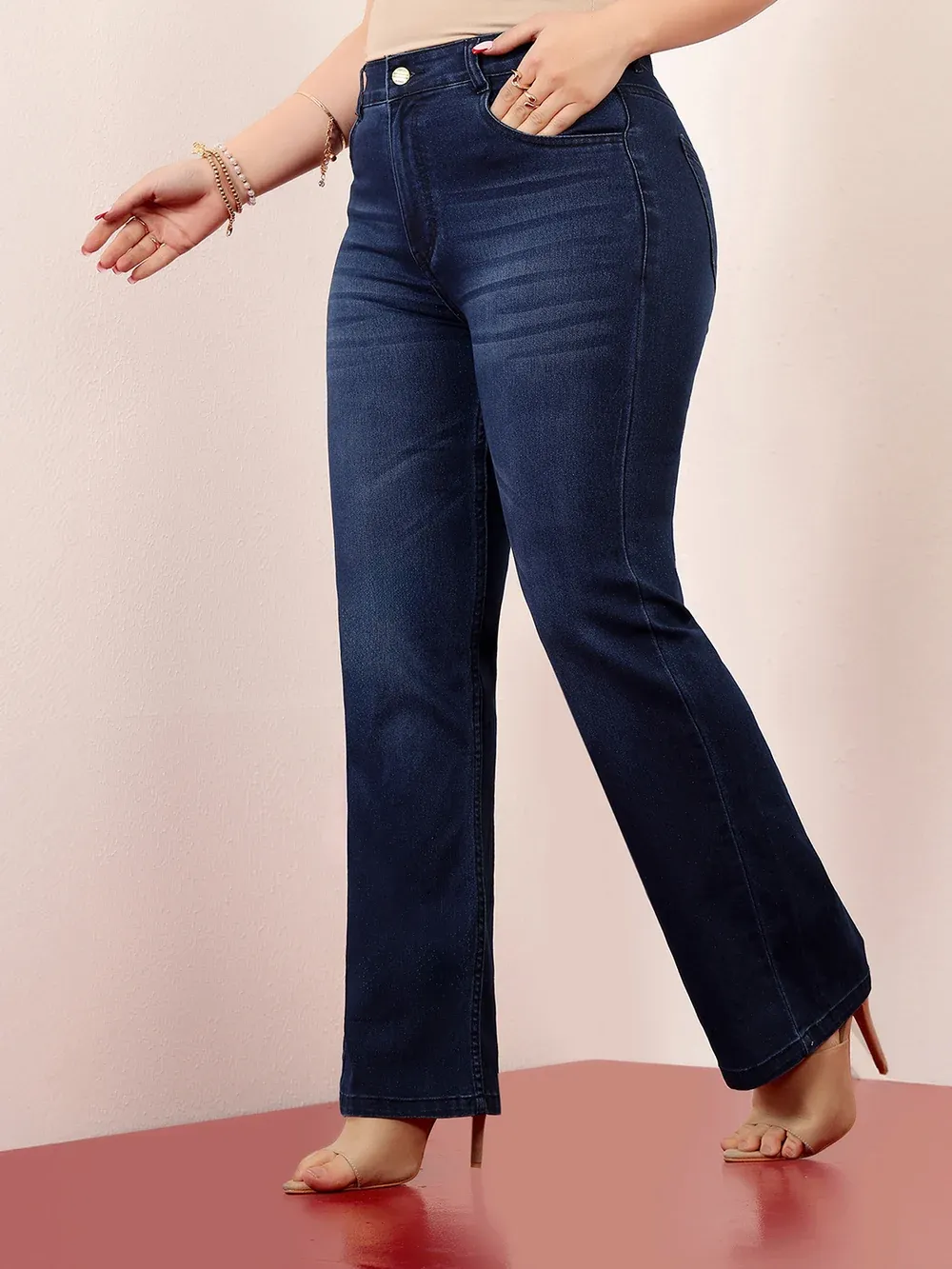 DenimHaat™ Navy Blue Smooth-Fit High-Rise Bootcut Denim