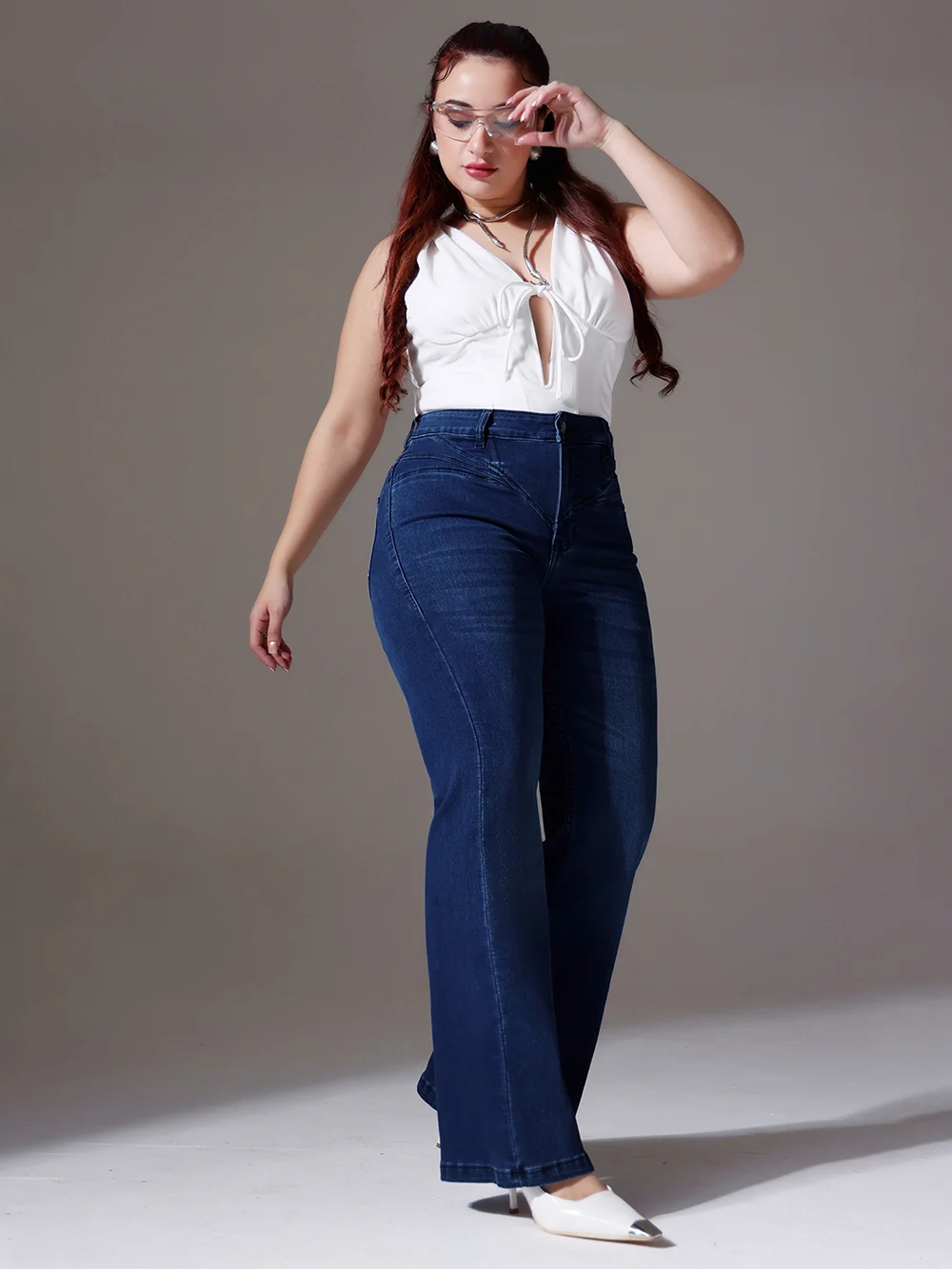 DenimHaat™ Navy Blue Contour-Fit High-Rise Bootcut Jeans